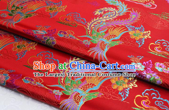 Chinese Qipao Dress Classical Phoenix Pattern Design Red Nanjing Brocade Asian Traditional Tapestry Material DIY Satin Damask Silk Fabric