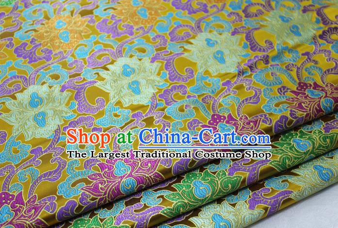 Chinese Mongolian Robe Classical Lotus Pattern Design Golden Nanjing Brocade Asian Traditional Tapestry Material DIY Satin Damask Silk Fabric