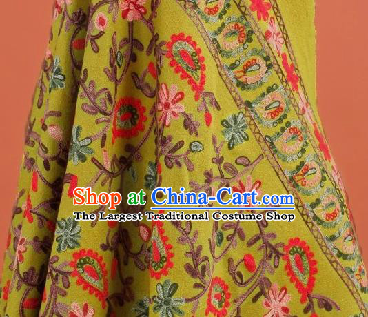 Top Quality Chinese Classical Flowers Pattern Yellow Wool Material Asian Traditional Curtain Woolen Cloth Fabric
