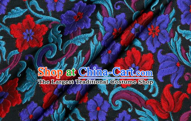 Top Quality Chinese Classical Flowers Pattern Black Brocade Material Asian Traditional Curtain Satin Cloth Fabric