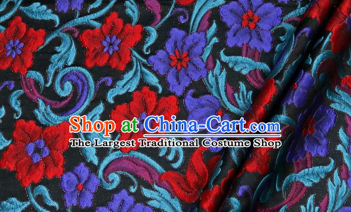 Top Quality Chinese Classical Flowers Pattern Black Brocade Material Asian Traditional Curtain Satin Cloth Fabric