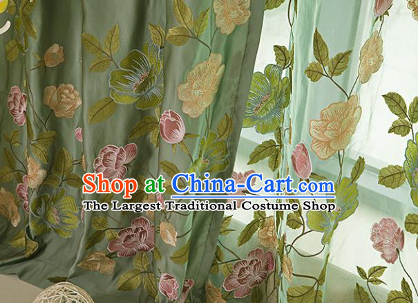 Top Quality Chinese Classical Embroidered Peony Pattern Green Gauze Material Asian Traditional Curtain Silk Cloth Fabric