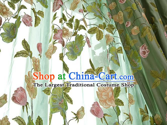 Top Quality Chinese Classical Embroidered Peony Pattern Green Gauze Material Asian Traditional Curtain Silk Cloth Fabric