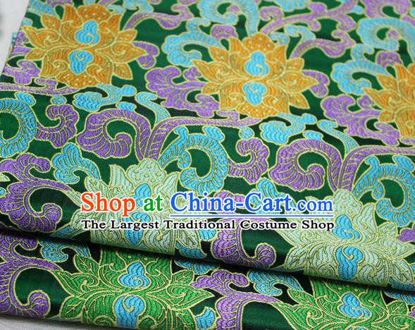 Chinese Mongolian Robe Classical Lotus Pattern Design Green Nanjing Brocade Asian Traditional Tapestry Material DIY Satin Damask Silk Fabric