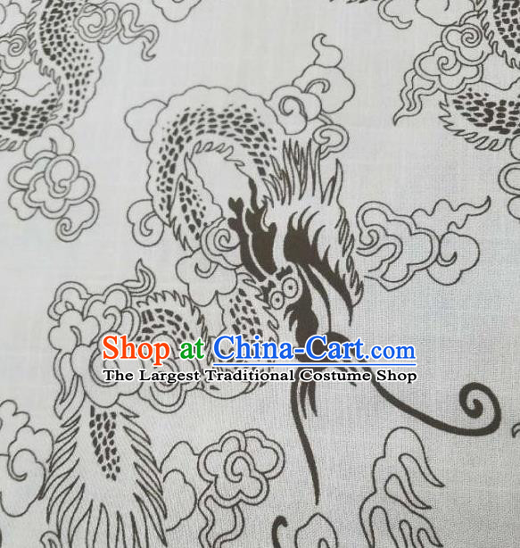 Top Quality Chinese Classical Dragon Pattern White Flax Material Traditional Asian Hanfu Dress Jacquard Cloth Traditional Linen Fabric