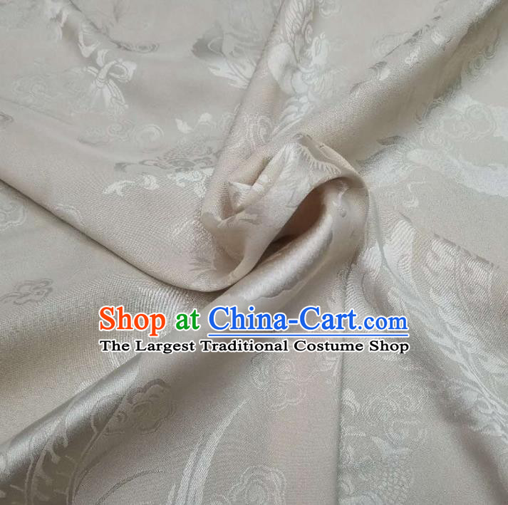 Top Quality Chinese Classical Dragon Phoenix Pattern White Silk Material Traditional Asian Hanfu Dress Jacquard Cloth Traditional Satin Fabric