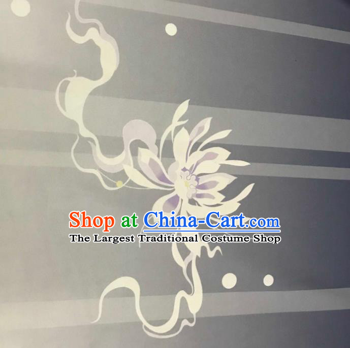 Chinese Hanfu Dress Traditional Plum Orchid Bamboo Chrysanthemum Pattern Design Grey Satin Fabric Silk Material Traditional Asian Tapestry