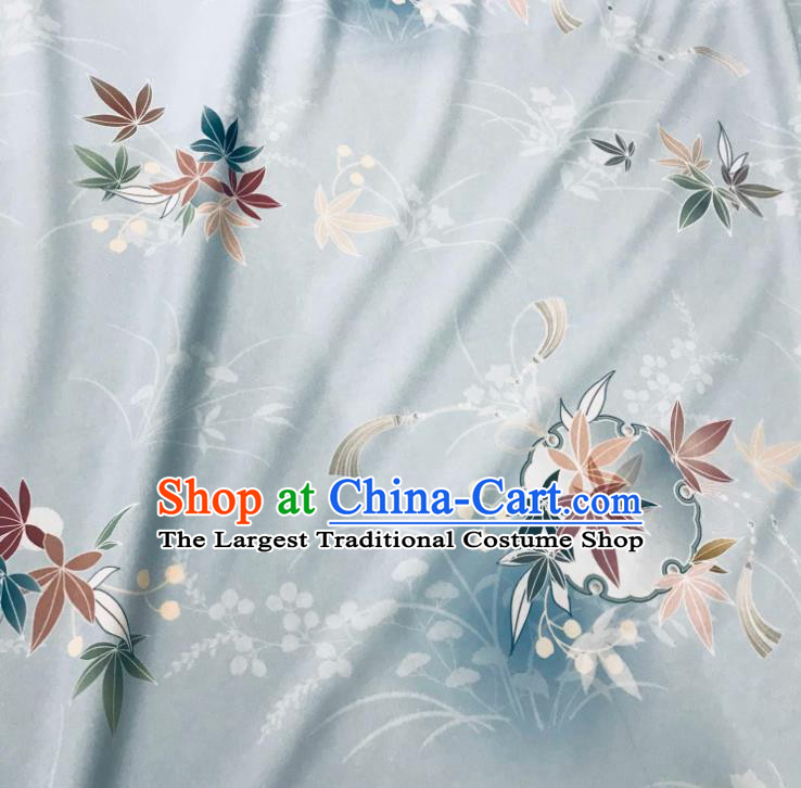 Chinese Hanfu Dress Traditional Bamboo Leaf Pattern Design Blue Satin Fabric Silk Material Traditional Asian Tapestry