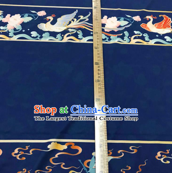 Chinese Hanfu Dress Traditional Phoenix Peony Pattern Design Navy Satin Fabric Silk Material Traditional Asian Tapestry