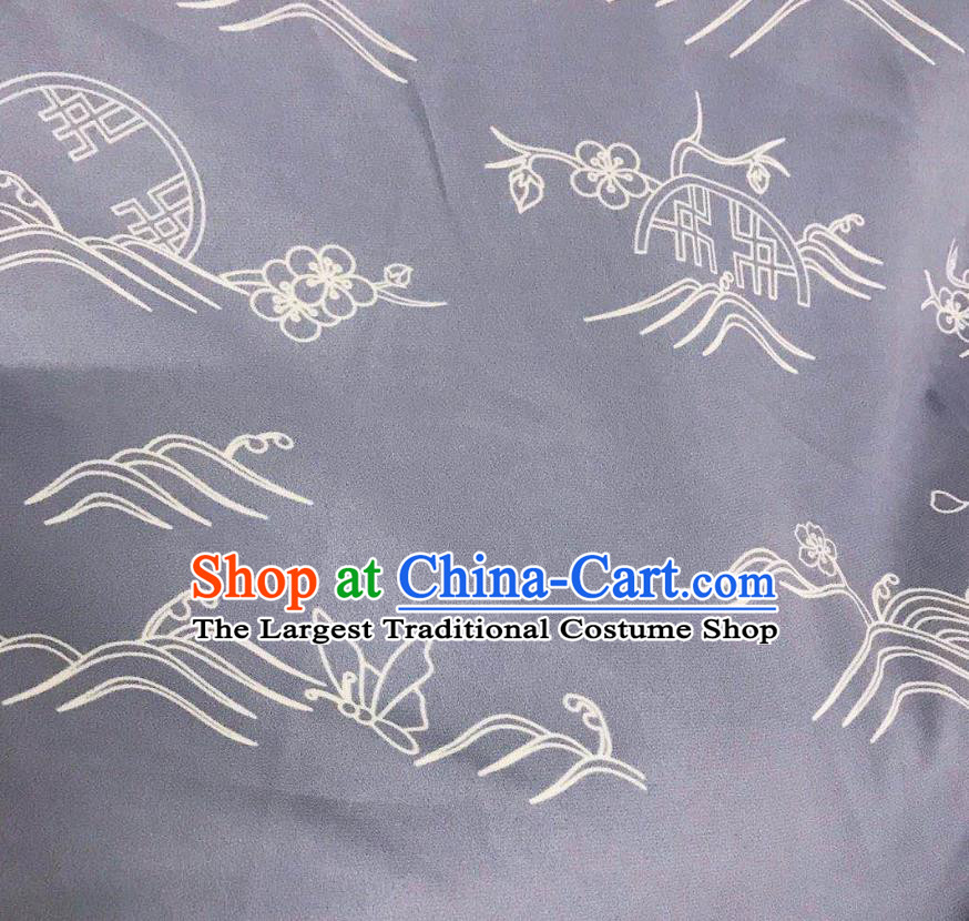 Chinese Hanfu Dress Traditional Plum Pattern Design Grey Satin Fabric Silk Material Traditional Asian Linen Tapestry