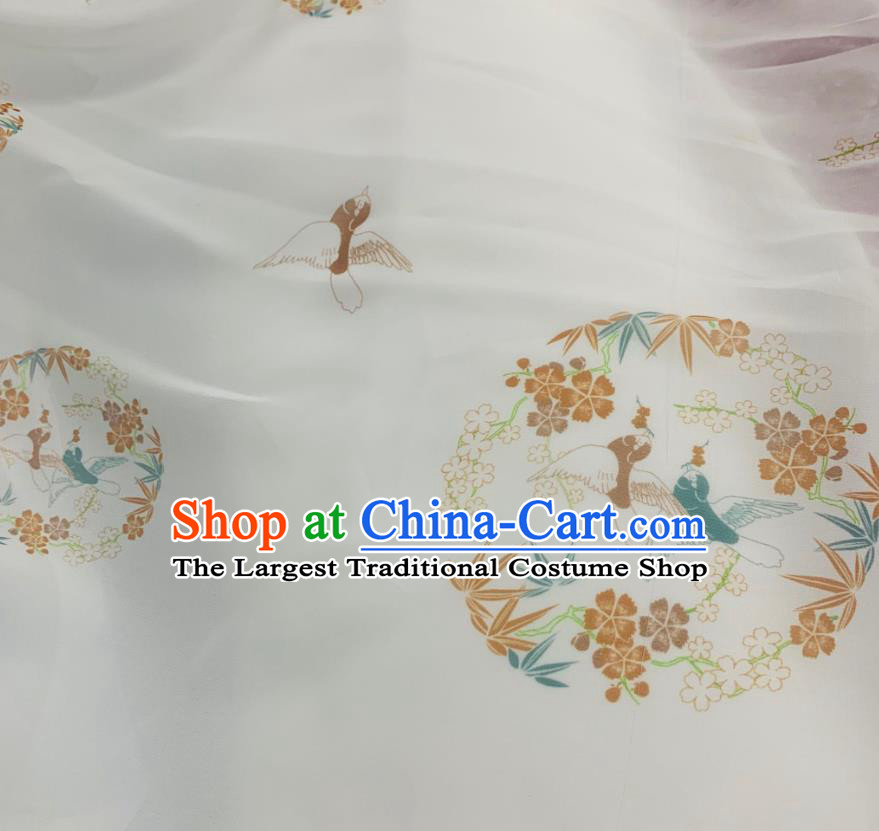 Chinese Hanfu Dress Traditional Plum Bamboo Pattern Design White Crepe Fabric Silk Material Traditional Asian Cloth Tapestry