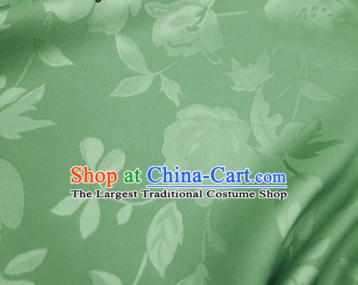 Chinese Traditional Camellia Pattern Design Light Green Satin Fabric Silk Material Traditional Asian Hanfu Dress Cloth Tapestry