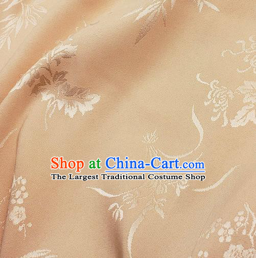 Chinese Traditional Plum Orchid Bamboo Chrysanthemum Pattern Design Apricot Satin Fabric Traditional Asian Hanfu Dress Cloth Tapestry Jacquard Silk Material