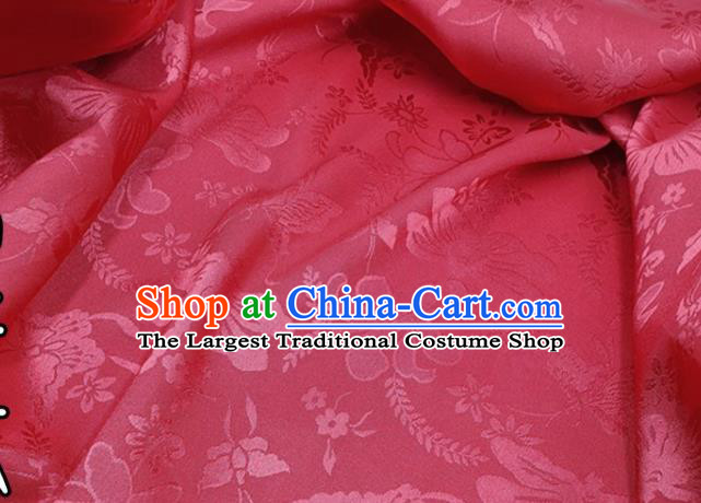 Chinese Hanfu Dress Traditional Butterfly Dragonfly Pattern Design Magenta Satin Fabric Silk Material Traditional Asian Cloth Tapestry