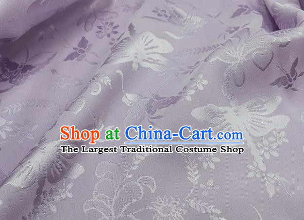 Chinese Hanfu Dress Traditional Butterfly Dragonfly Pattern Design Lilac Satin Fabric Silk Material Traditional Asian Cloth Tapestry