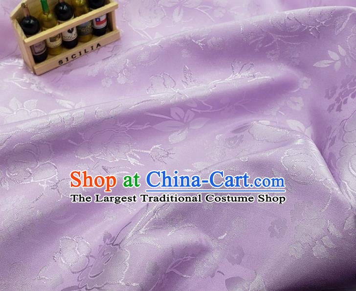 Chinese Traditional Jacquard Hibiscus Pattern Design Lilac Satin Fabric Traditional Asian Hanfu Dress Cloth Silk Material Tapestry