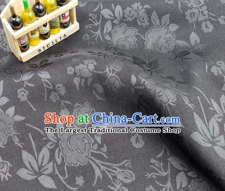 Chinese Traditional Jacquard Hibiscus Pattern Design Grey Satin Fabric Traditional Asian Hanfu Dress Cloth Silk Material Tapestry