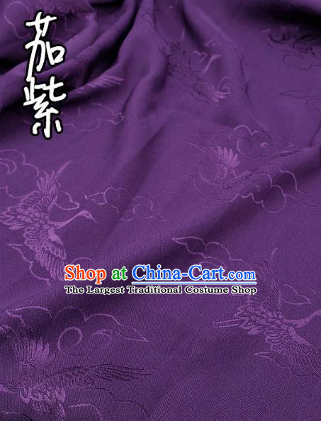 Top Quality Chinese Classical Cloud Crane Pattern Purple Silk Material Traditional Asian Hanfu Dress Jacquard Cloth Traditional Satin Fabric