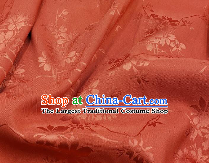 Top Quality Chinese Classical Flowers Pattern Rust Red Silk Material Traditional Asian Hanfu Dress Jacquard Cloth Traditional Satin Fabric