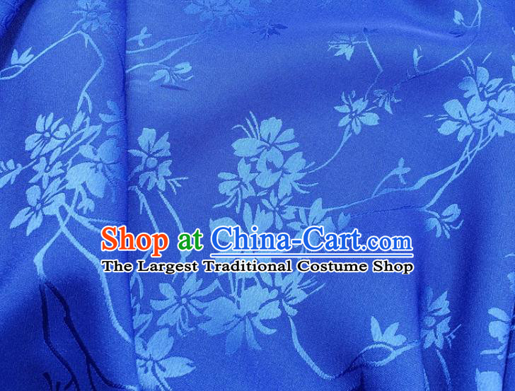Top Quality Chinese Classical Flowers Pattern Royalblue Silk Material Traditional Asian Hanfu Dress Jacquard Cloth Traditional Satin Fabric