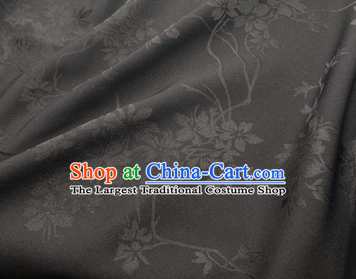 Top Quality Chinese Classical Flowers Pattern Black Silk Material Traditional Asian Hanfu Dress Jacquard Cloth Traditional Satin Fabric