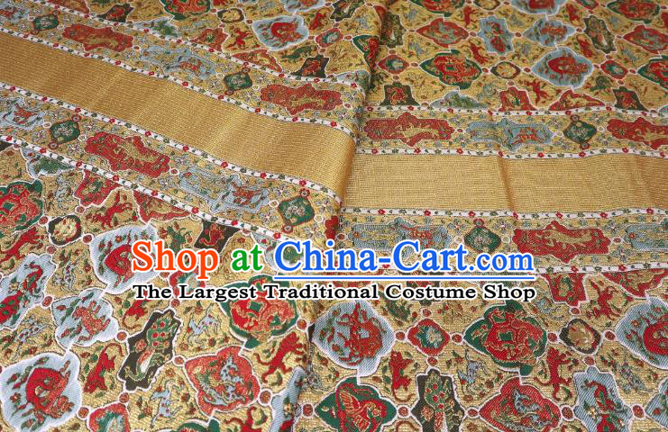Top Quality Japanese Classical Pattern Golden Satin Material Asian Traditional Brocade Kimono Belt Cloth Fabric