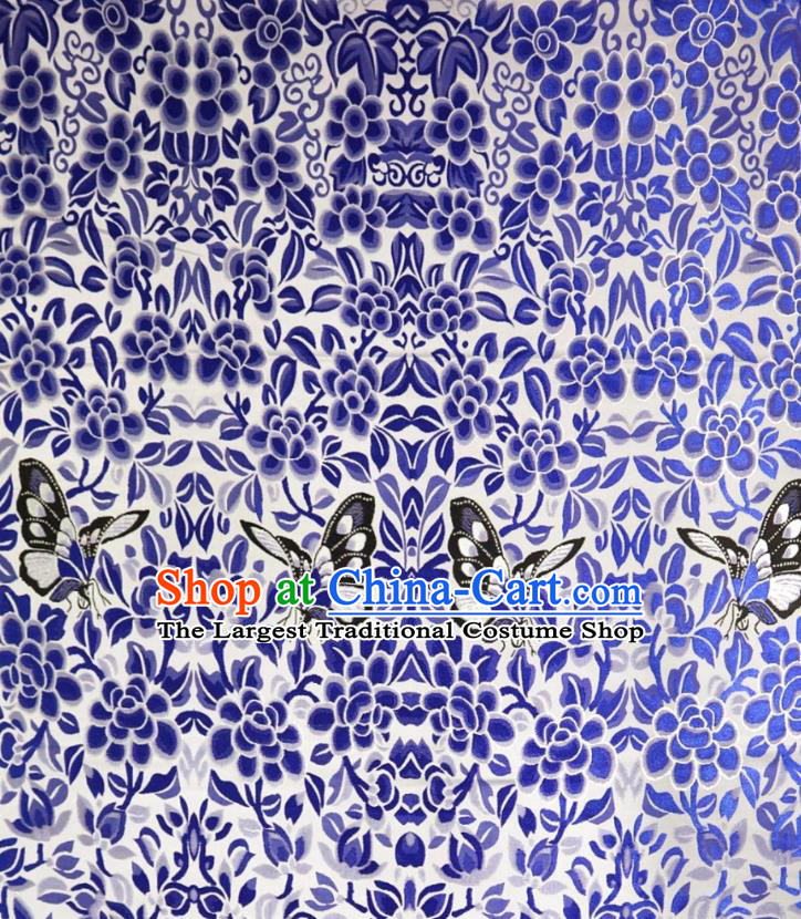 Chinese Classical Butterfly Flowers Pattern Design White Brocade Cheongsam Fabric Asian Traditional Tapestry Satin Material DIY Imperial Cloth Damask