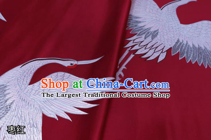 Chinese Classical Crane Pattern Design Purplish Red Brocade Fabric Asian Traditional Tapestry Satin Imperial Material DIY Cheongsam Cloth Damask