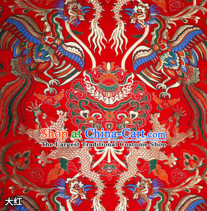 Chinese Classical Fire Dragon Pattern Design Red Brocade Cheongsam Fabric Asian Traditional Tapestry Satin Material DIY Cloth Damask