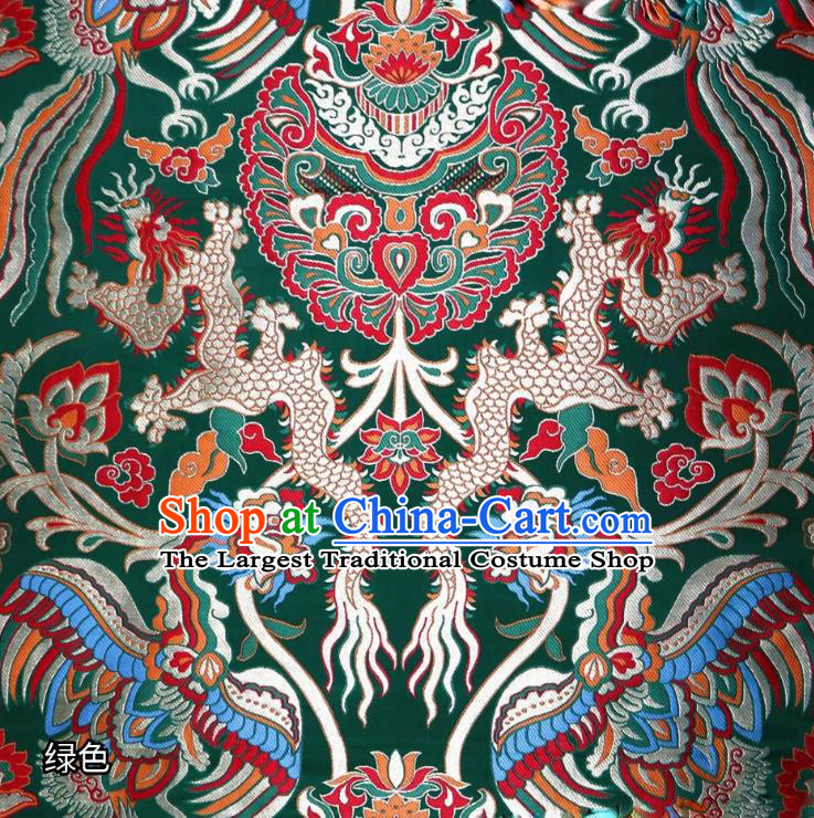 Chinese Classical Fire Dragon Pattern Design Green Brocade Cheongsam Fabric Asian Traditional Tapestry Satin Material DIY Cloth Damask