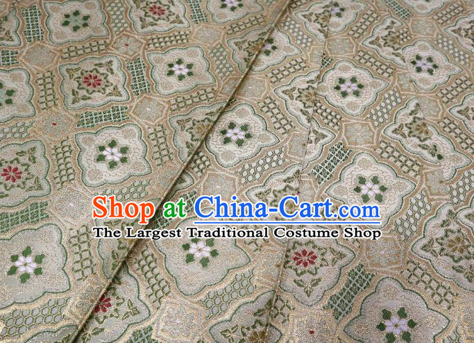 Top Quality Japanese Classical Cushaw Flower Pattern Light Golden Satin Material Asian Traditional Brocade Kimono Belt Nishijin Cloth Fabric