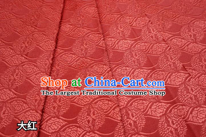 Top Quality Japanese Classical Double Cranes Pattern Red Satin Material Asian Traditional Brocade Kimono Belt Nishijin Cloth Fabric