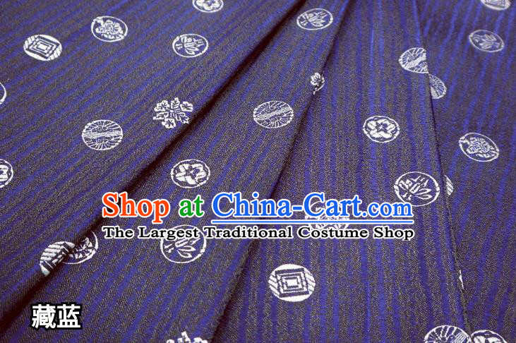 Top Quality Japanese Classical Pattern Navy Satin Material Asian Traditional Brocade Kimono Nishijin Tapestry Cloth Fabric