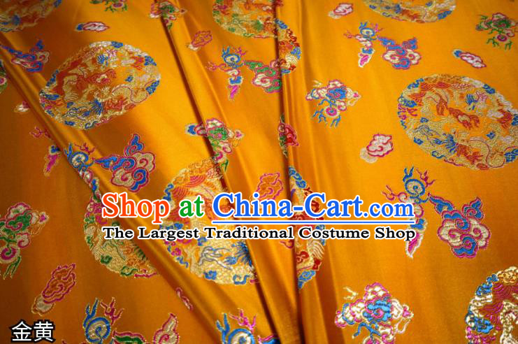 Chinese Classical Phoenix Dragon Pattern Design Golden Brocade Cheongsam Fabric Asian Traditional Tapestry Satin Material DIY Wedding Cloth Damask
