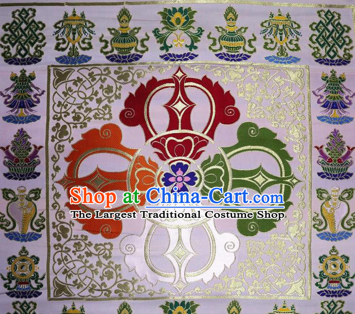 Chinese Buddhism Classical Vajra Pattern Design White Brocade Fabric Asian Traditional Tapestry Satin Material DIY Tibetan Cloth Damask