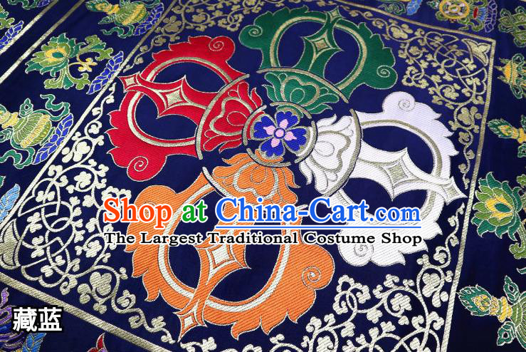 Chinese Buddhism Classical Vajra Pattern Design Navy Blue Brocade Fabric Asian Traditional Tapestry Satin Material DIY Tibetan Cloth Damask