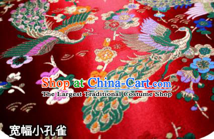 Top Quality Japanese Classical Peacock Pattern Red Tapestry Satin Material Asian Traditional Brocade Kimono Nishijin Cloth Fabric