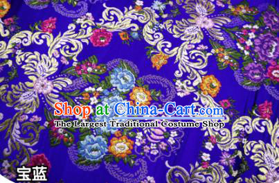 Chinese Classical Court Flowers Pattern Design Royalblue Nanjing Brocade Cheongsam Fabric Asian Traditional Tapestry Satin Material DIY Wedding Cloth Damask