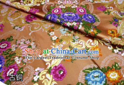 Chinese Classical Court Flowers Pattern Design Light Brown Nanjing Brocade Cheongsam Fabric Asian Traditional Tapestry Satin Material DIY Wedding Cloth Damask