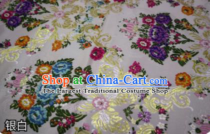 Chinese Classical Court Flowers Pattern Design Argent Nanjing Brocade Cheongsam Fabric Asian Traditional Tapestry Satin Material DIY Wedding Cloth Damask