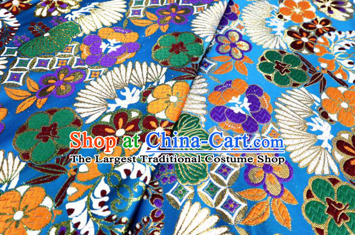 Top Quality Japanese Kimono Classical Banana Pattern Lake Blue Tapestry Satin Material Asian Traditional Cloth Brocade Nishijin Fabric