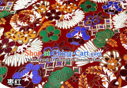 Top Quality Japanese Kimono Classical Banana Pattern Maroon Tapestry Satin Material Asian Traditional Cloth Brocade Nishijin Fabric