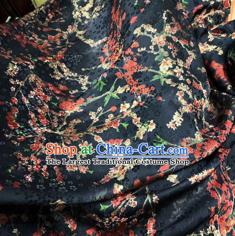 Chinese Classical Plum Pattern Black Watered Gauze Asian Top Quality Silk Material Hanfu Dress Cloth Cheongsam Brocade Fabric