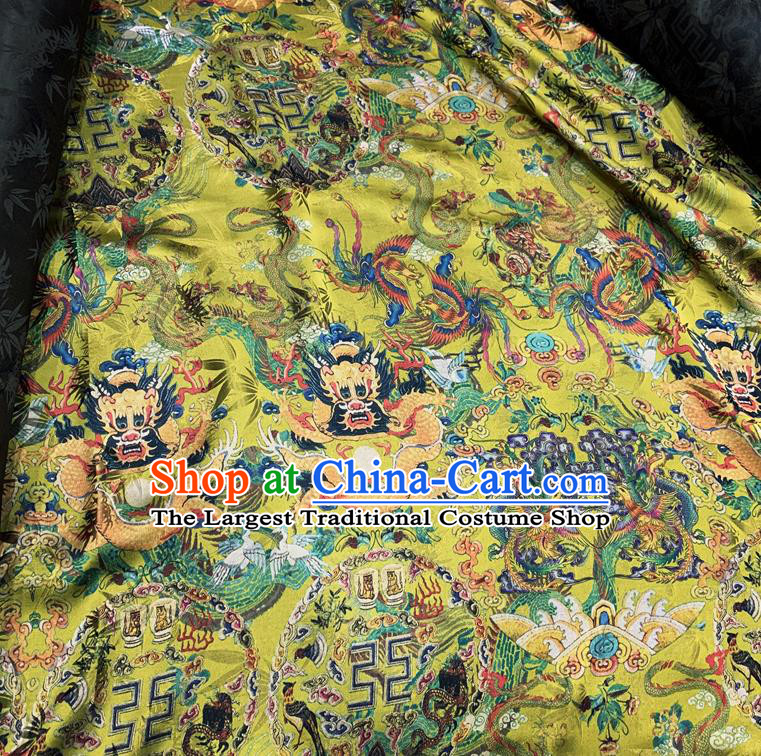 Chinese Classical Dragon Pattern Yellow Watered Gauze Asian Top Quality Silk Material Hanfu Dress Cloth Cheongsam Brocade Imperial Fabric