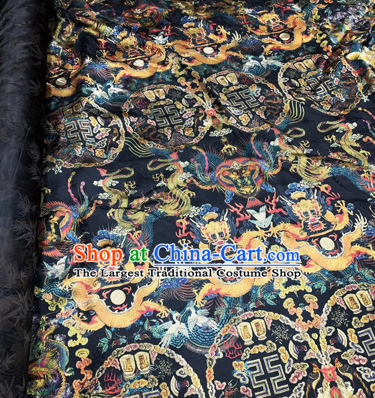 Chinese Classical Dragon Pattern Black Watered Gauze Asian Top Quality Silk Material Hanfu Dress Cloth Cheongsam Brocade Imperial Fabric