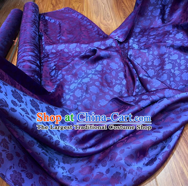 Chinese Classical Roses Pattern Purple Watered Gauze Asian Top Quality Silk Material Hanfu Dress Fabric Cloth Cheongsam Brocade