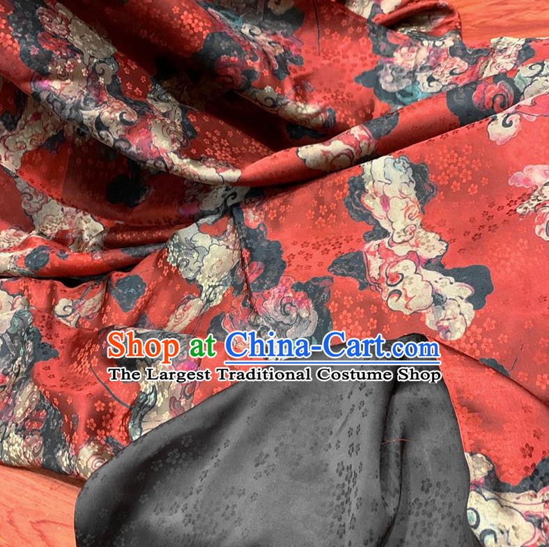 Chinese Classical Cloud Pattern Red Watered Gauze Asian Top Quality Silk Material Hanfu Dress Fabric Cloth Cheongsam Brocade