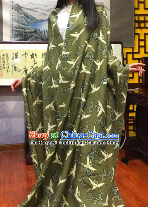 Chinese Classical Cranes Pattern Dark Green Watered Gauze Asian Top Quality Silk Material Hanfu Dress Fabric Cheongsam Cloth