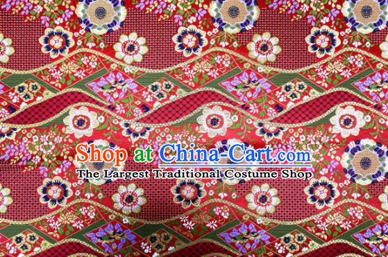 Japanese Traditional Brocade Cloth Kimono Belt Classical Flowers Pattern Red Tapestry Satin Material Asian Top Quality Nishijin Fabric