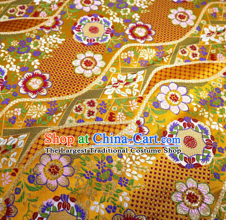 Japanese Traditional Golden Brocade Cloth Kimono Belt Classical Flowers Pattern Tapestry Satin Material Asian Top Quality Nishijin Fabric
